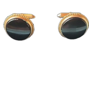 Vintage Krementz Gold Tone Cufflinks Black Banded Lucite Mid Century Men’s